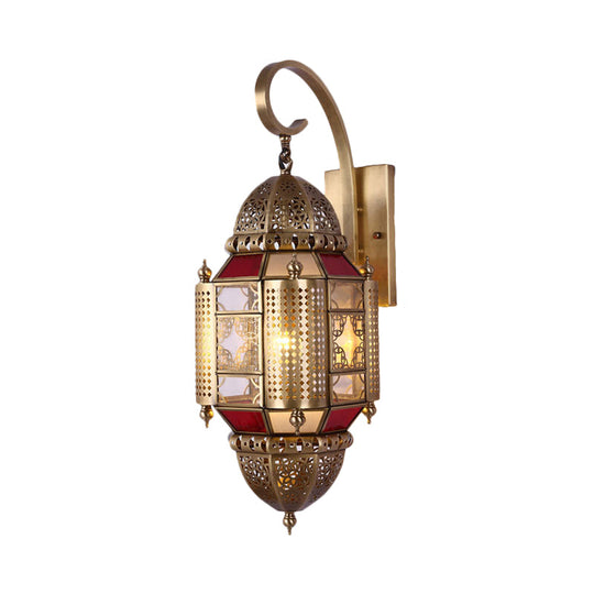 Arabian Metal Lantern Sconce: Brass Wall Lighting Fixture With 1 Bulb