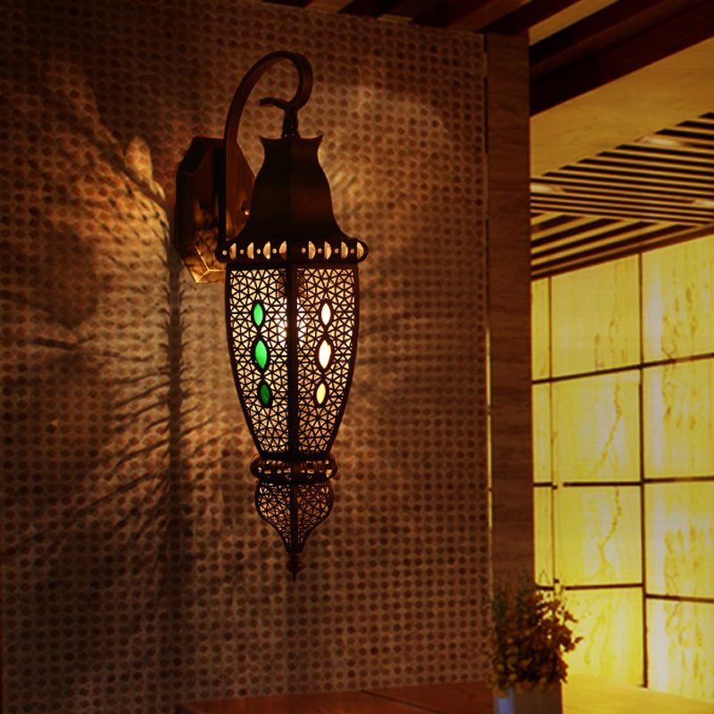 Hollow Arab Metal Wall Lamp Shade - Black Single Head Sconce Light Fixture For Restaurants