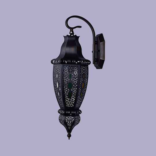 Hollow Arab Metal Wall Lamp Shade - Black Single Head Sconce Light Fixture For Restaurants