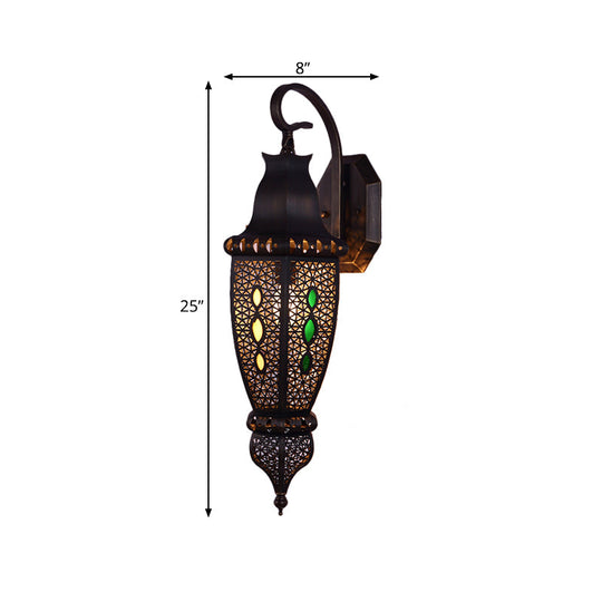 Hollow Arab Metal Wall Lamp Shade - Black Single Head Sconce Light Fixture For Restaurants