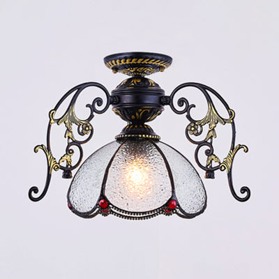 Blue/Clear Mini Flushmount with Petal Shade Tiffany 1 Light in Black Finish for Balcony