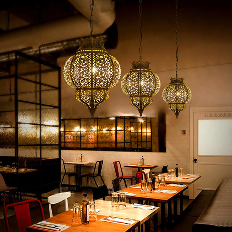 Brass Hollow Restaurant Pendant Light - Metal Ceiling Lamp With 1 Bulb