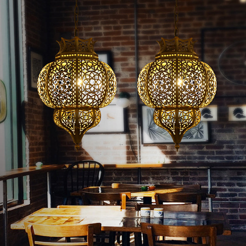 Brass Hollow Restaurant Pendant Light - Metal Ceiling Lamp With 1 Bulb