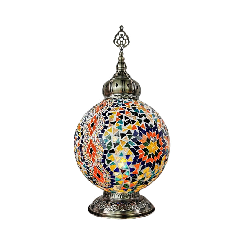 Stained Art Glass Table Lamp - Traditional Globe Style With White/Red/Yellow Colors For Bedroom