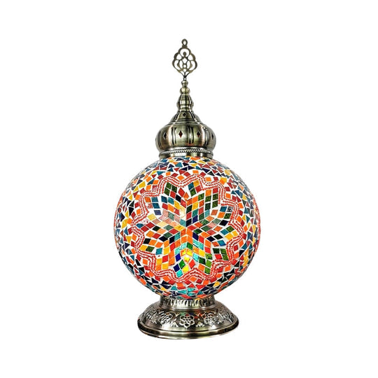 Stained Art Glass Table Lamp - Traditional Globe Style With White/Red/Yellow Colors For Bedroom