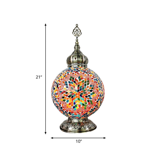 Stained Art Glass Table Lamp - Traditional Globe Style With White/Red/Yellow Colors For Bedroom