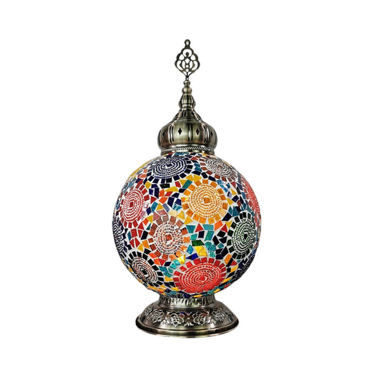 Stained Art Glass Table Lamp - Traditional Globe Style With White/Red/Yellow Colors For Bedroom