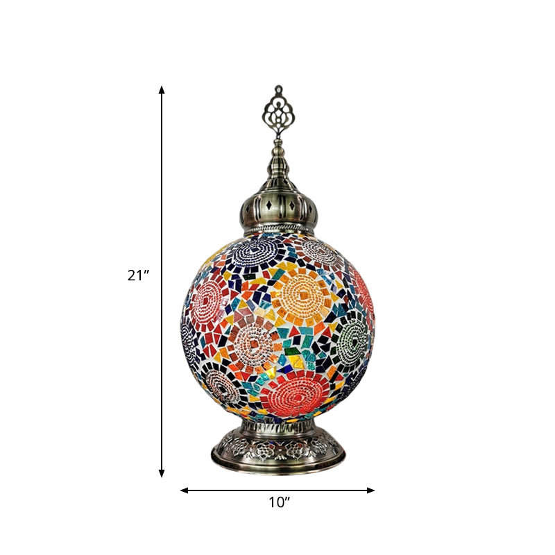 Stained Art Glass Table Lamp - Traditional Globe Style With White/Red/Yellow Colors For Bedroom