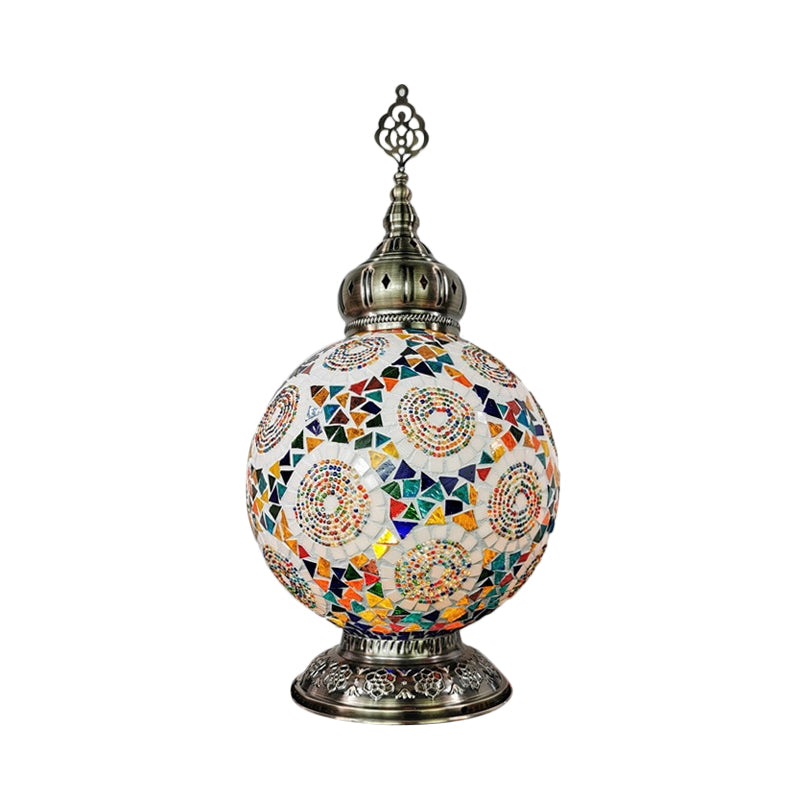 Stained Art Glass Table Lamp - Traditional Globe Style With White/Red/Yellow Colors For Bedroom