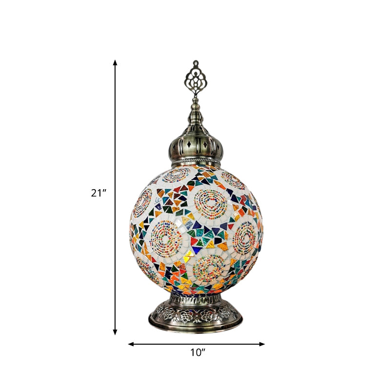 Stained Art Glass Table Lamp - Traditional Globe Style With White/Red/Yellow Colors For Bedroom