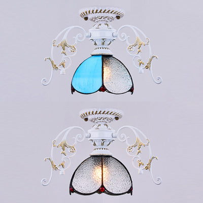 Stunning Traditional Stained Glass Ceiling Light with Blue Diamond/Frosted Shade - Black/White Semi Flush Mount