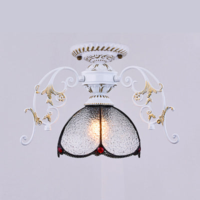 Stunning Traditional Stained Glass Ceiling Light with Blue Diamond/Frosted Shade - Black/White Semi Flush Mount