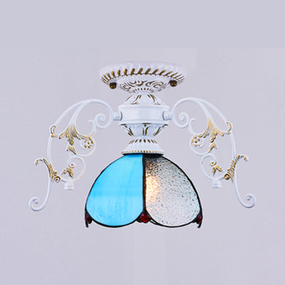 Stunning Traditional Stained Glass Ceiling Light with Blue Diamond/Frosted Shade - Black/White Semi Flush Mount