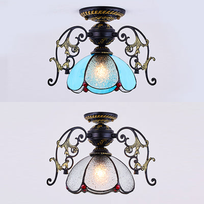 Stunning Traditional Stained Glass Ceiling Light with Blue Diamond/Frosted Shade - Black/White Semi Flush Mount