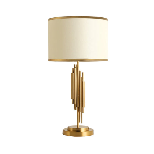 Contemporary Fabric Barrel Desk Lamp - 12/14 Wide 1-Bulb Gold Task Lighting For Bedside Or Small