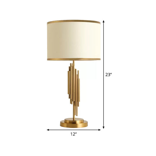 Contemporary Fabric Barrel Desk Lamp - 12/14 Wide 1-Bulb Gold Task Lighting For Bedside Or Small