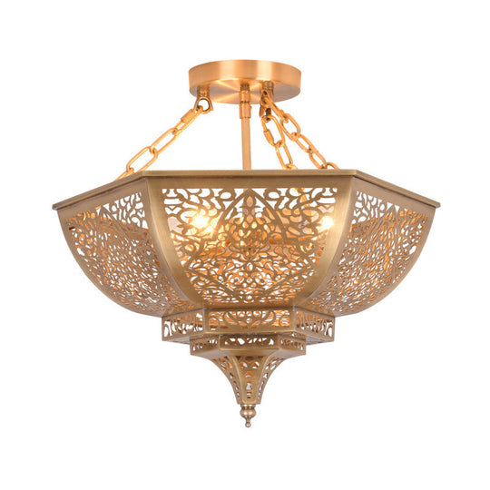 Traditional Gold Metal Semi Flush Mount Light - Bowl Dining Room Ceiling Fixture