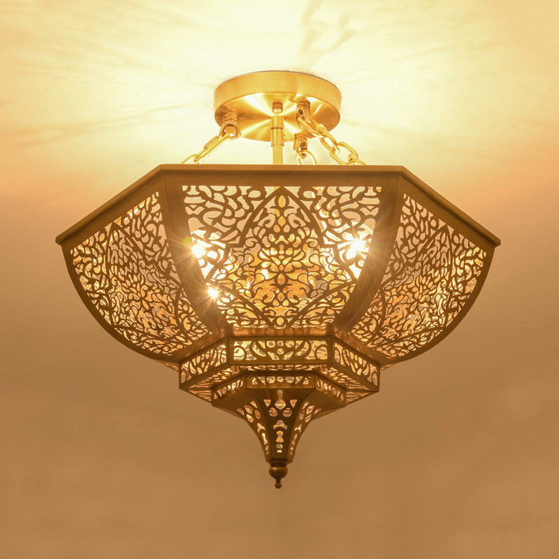 Traditional Gold Metal Semi Flush Mount Light - Bowl Dining Room Ceiling Fixture