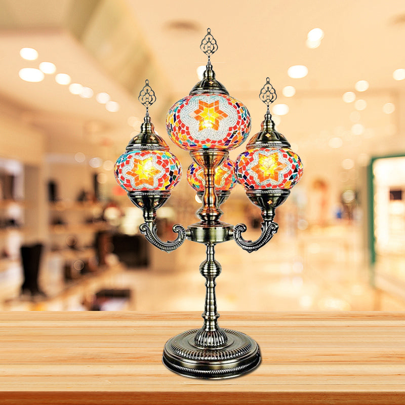 Traditional Stained Glass Candelabra Task Lamp - Bedside Nightstand With 4 Lights In