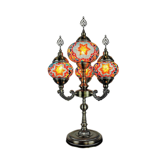 Traditional Stained Glass Candelabra Task Lamp - Bedside Nightstand With 4 Lights In