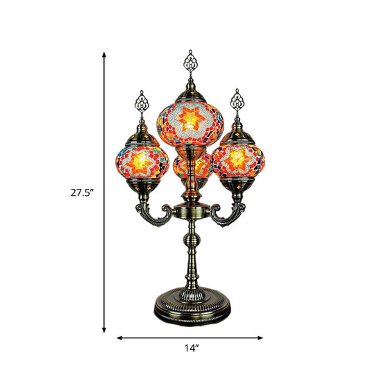 Traditional Stained Glass Candelabra Task Lamp - Bedside Nightstand With 4 Lights In