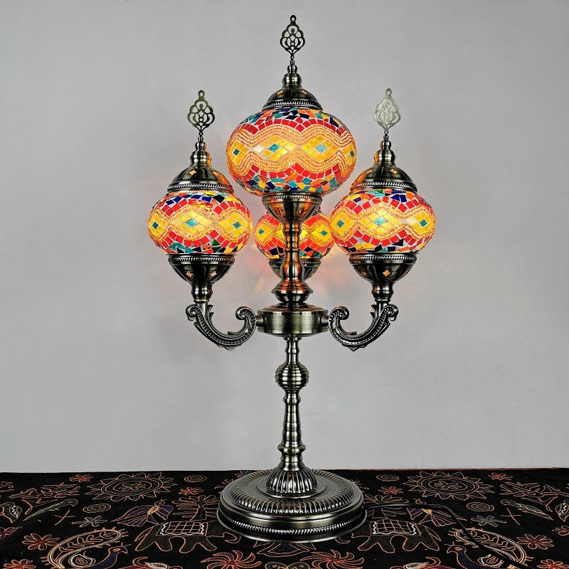 Traditional Stained Glass Candelabra Task Lamp - Bedside Nightstand With 4 Lights In