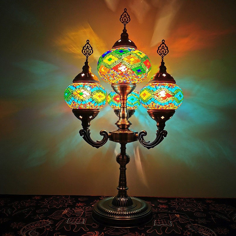 Traditional Stained Glass Candelabra Task Lamp - Bedside Nightstand With 4 Lights In