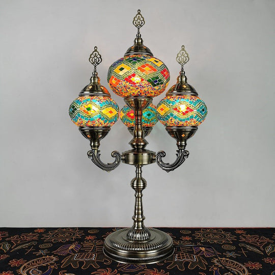 Traditional Stained Glass Candelabra Task Lamp - Bedside Nightstand With 4 Lights In