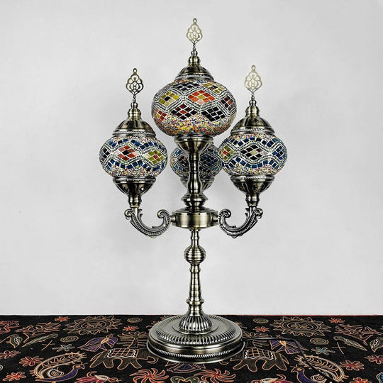 Traditional Stained Glass Candelabra Task Lamp - Bedside Nightstand With 4 Lights In