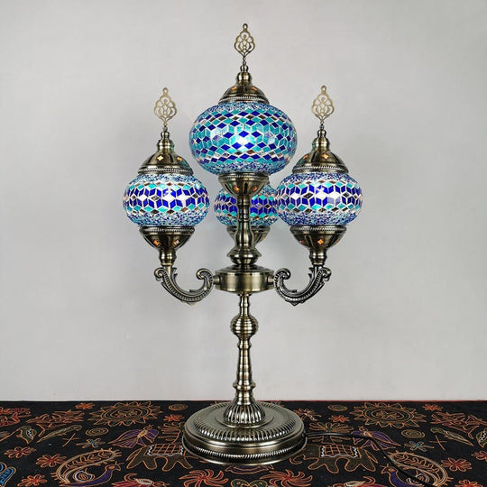 Traditional Stained Glass Candelabra Task Lamp - Bedside Nightstand With 4 Lights In