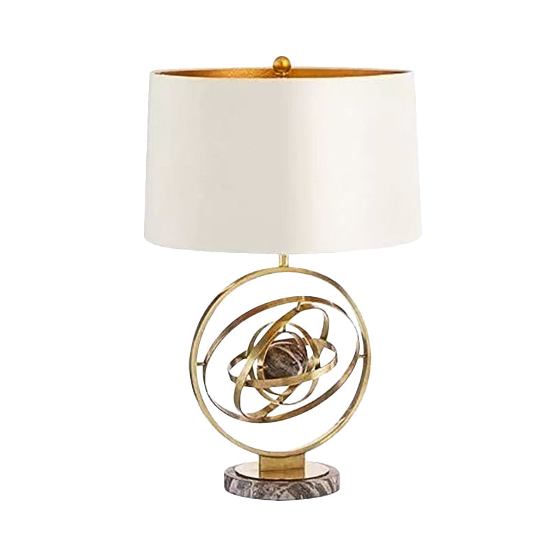 Modern Fabric Table Lamp With Round Marble Base - White