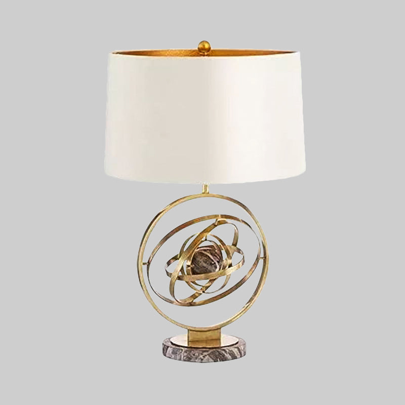 Modern Fabric Table Lamp With Round Marble Base - White