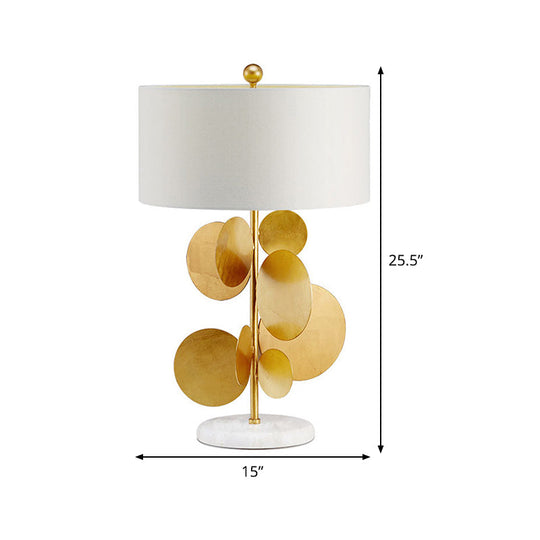 Modern Fabric Table Lamp: Shaded White 1 Bulb Task Lighting With Marble Base