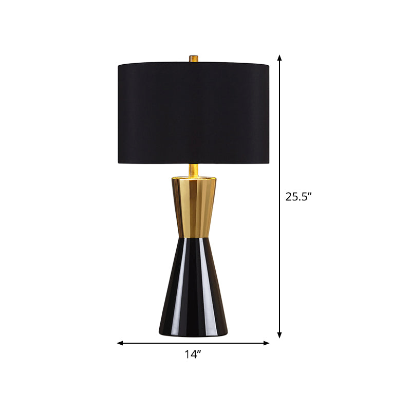 Modernist Cylindrical Fabric Night Table Lamp 14/15 Wide - Task Lighting 1 Bulb Black