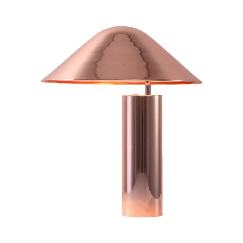 Modern Rose Gold Nightstand Lamp - 2 Bulbs Living Room Table Light With Conical Metal Shade