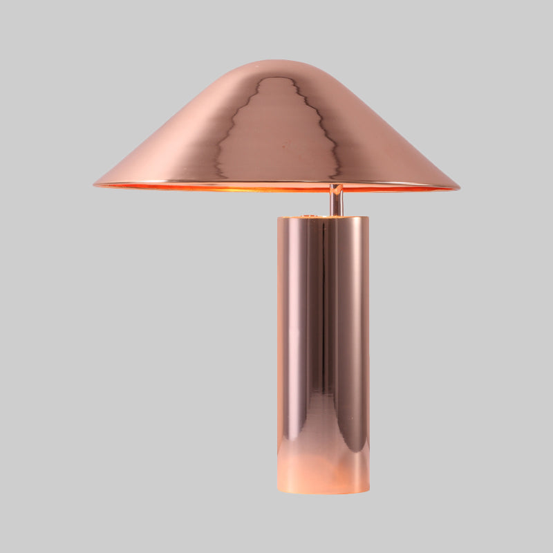 Modern Rose Gold Nightstand Lamp - 2 Bulbs Living Room Table Light With Conical Metal Shade