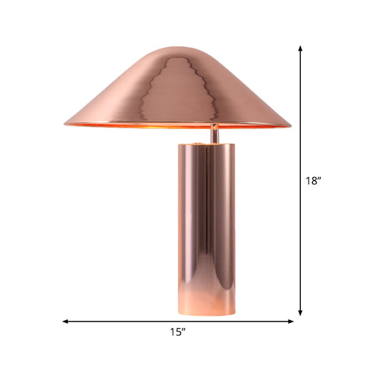 Modern Rose Gold Nightstand Lamp - 2 Bulbs Living Room Table Light With Conical Metal Shade