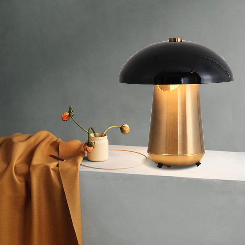 Modern Mushroom Task Lighting: Metal Small Desk Lamp Black/Gold 8/12 Wide