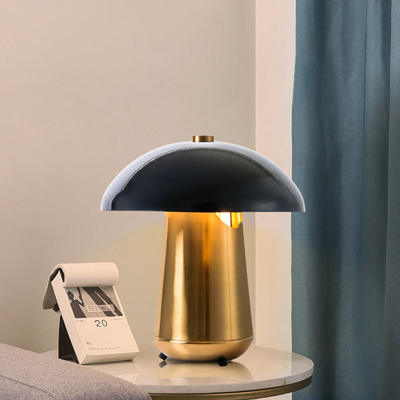 Modern Mushroom Task Lighting: Metal Small Desk Lamp Black/Gold 8/12 Wide