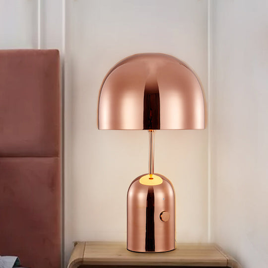 Modern Metal Bowl Table Lamp In Rose Gold - Small Desk Light For Bedroom