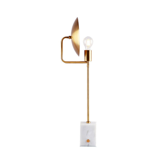 Modern Gold Flat Desk Light With Marble Base - Stylish Metal Night Table Lamp