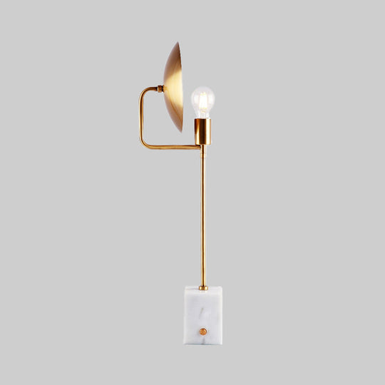 Modern Gold Flat Desk Light With Marble Base - Stylish Metal Night Table Lamp