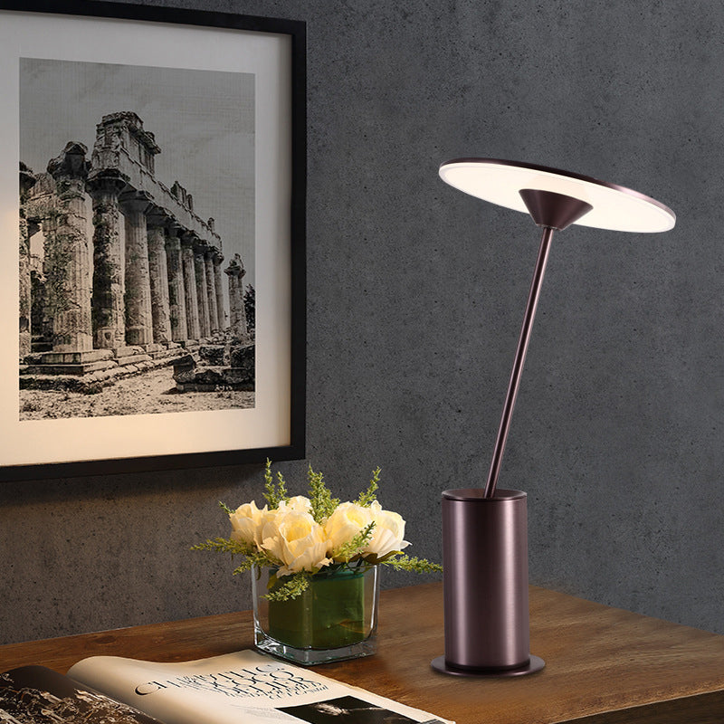 Contemporary Led Metal Table Lamp - Brown Reading Light For Study