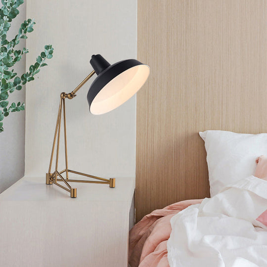 Modern Black Night Table Lamp With Metal Shade - Ideal Bedroom Task Lighting