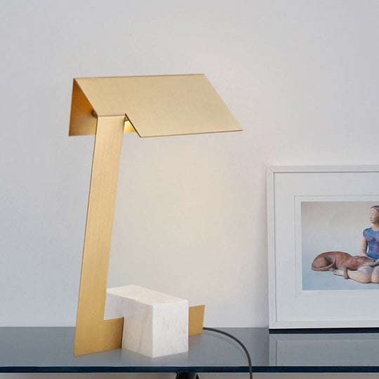 Modern Gold Triangle Metal Desk Light Table Lamp With Marble Base