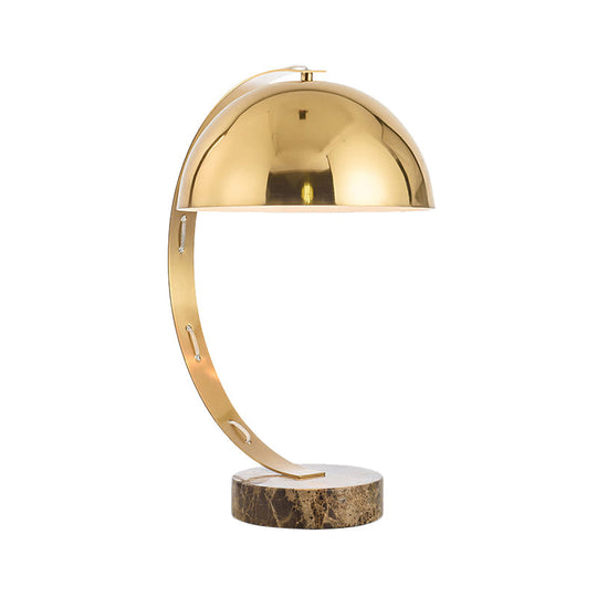 Contemporary Gold Metal Hemisphere Task Lamp With Curvy Arm