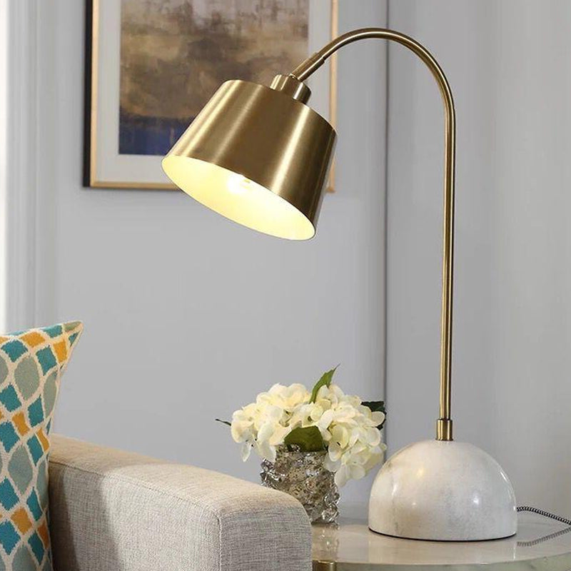 Modernist Tapered Table Lamp In Brass With Marble Base - 1 Bulb Task Lighting