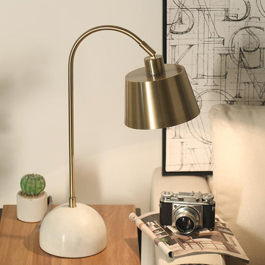 Modernist Tapered Table Lamp In Brass With Marble Base - 1 Bulb Task Lighting