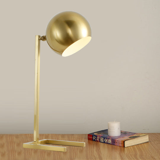 Modernist Metal Spherical Book Light In Gold - Study Task Lighting 1 Bulb