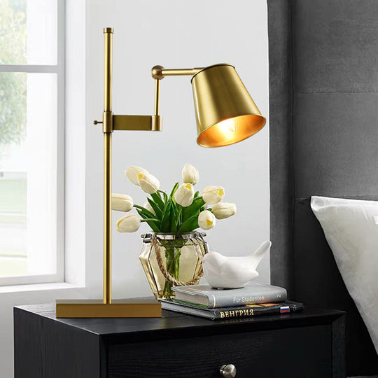 Wide Flare Metal Table Lamp With Swing Arm - Modern Brass Nightstand Light